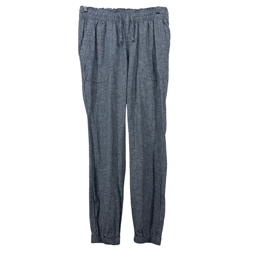 Gina Size Small 38 Linen Blend Jogger Pants Blue Elastic Waist Drawstring Pocket